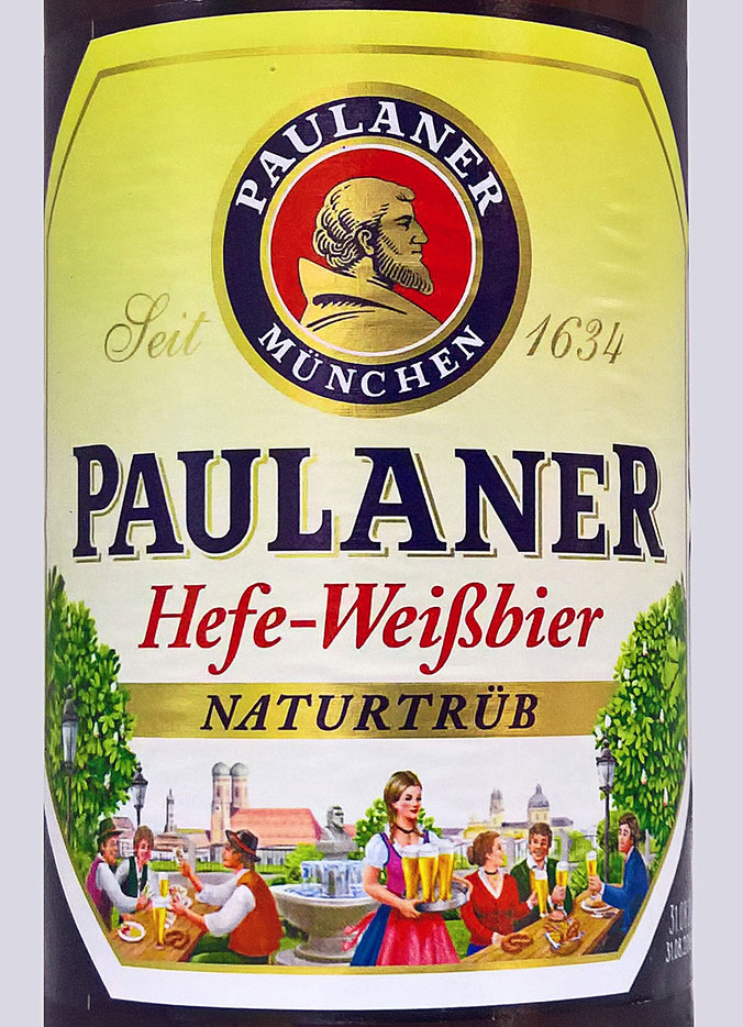 Этикетка Пиво Пауланер Хефе-Вайсбир Натуртрюб, светлое нефильтрованное, 0.5 л