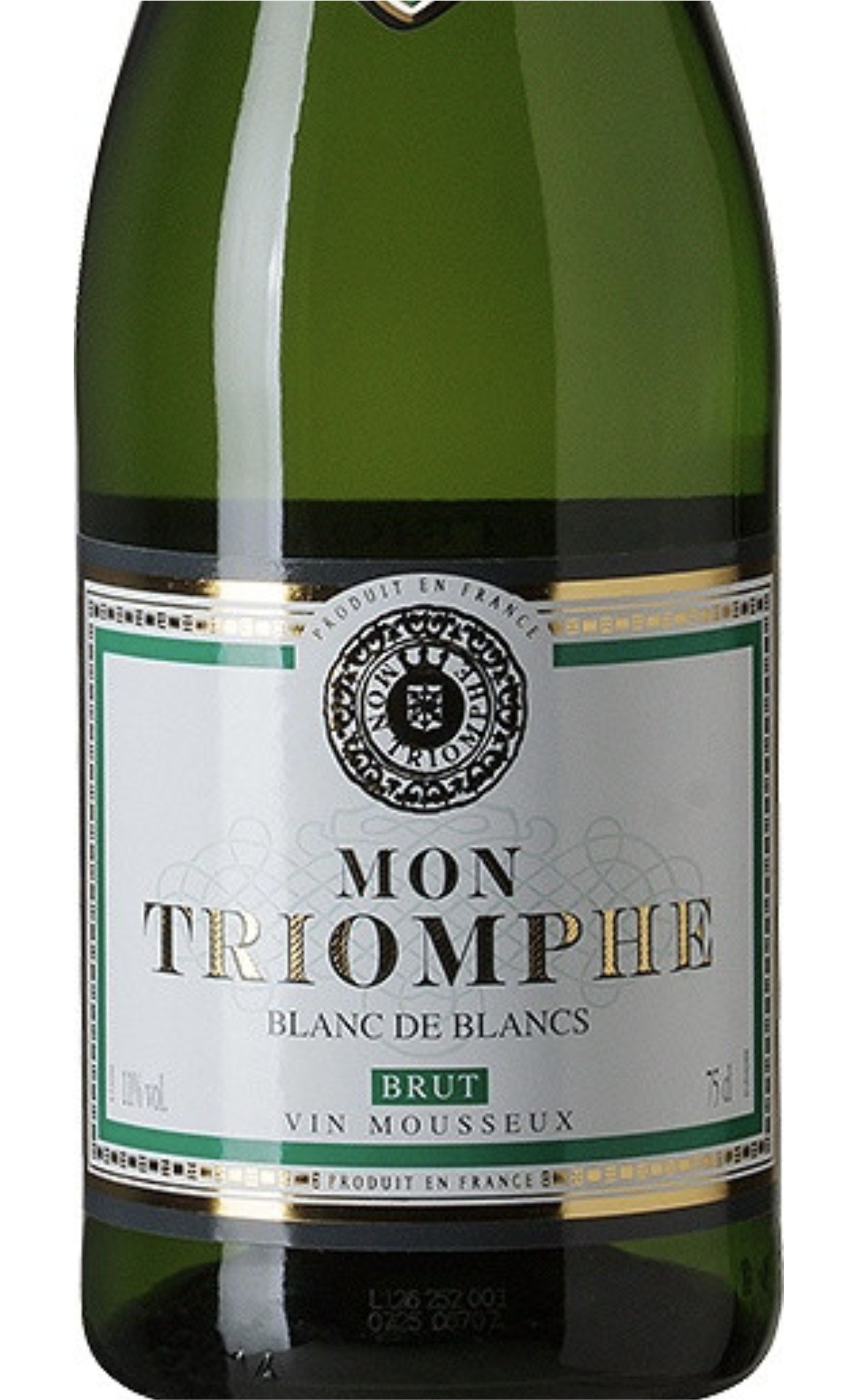 Этикетка Игристое вино Мон Триомф Блан де Блан, белое брют, 0.75 л