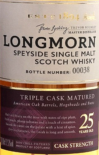 Этикетка Виски шотландский односолодовый "Лонгморн 25 лет", креп 52,8%, емк 0,7 л. п/у